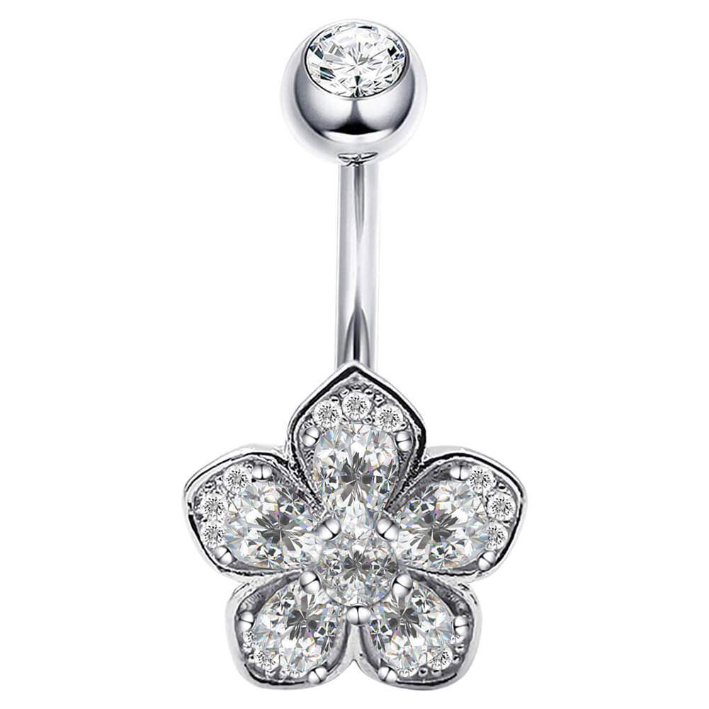 Arardo Sterling Silver Belly Button Rings,Real 925 Sterling Silver,14G Sterling Silver Navel Piercing Rings, Five Petal Flower SS27