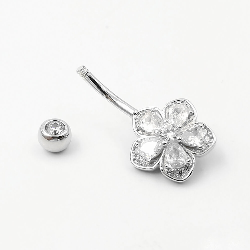 Arardo Sterling Silver Belly Button Rings,Real 925 Sterling Silver,14G Sterling Silver Navel Piercing Rings, Five Petal Flower SS27