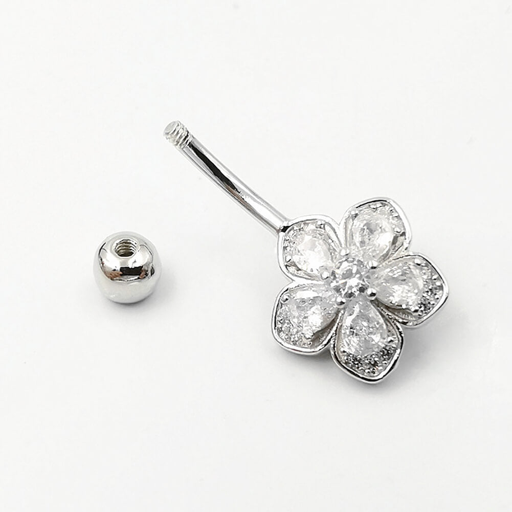 Arardo Sterling Silver Belly Button Rings,Real 925 Sterling Silver,14G Sterling Silver Navel Piercing Rings, Five Petal Flower SS27