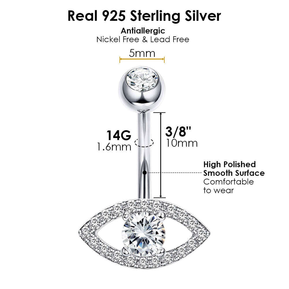 Arardo Sterling Silver Belly Button Rings,Real 925 Sterling Silver,14G Sterling Silver Navel Piercing Rings, Big Eye SS28