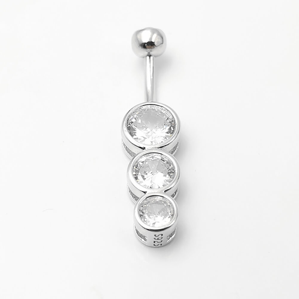 Arardo Sterling Silver Belly Button Rings,Real 925 Sterling Silver,14G Sterling Silver Navel Piercing Rings, Dangle Round CZ SS29