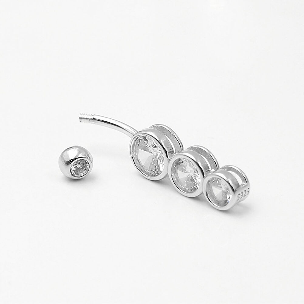 Arardo Sterling Silver Belly Button Rings,Real 925 Sterling Silver,14G Sterling Silver Navel Piercing Rings, Dangle Round CZ SS29