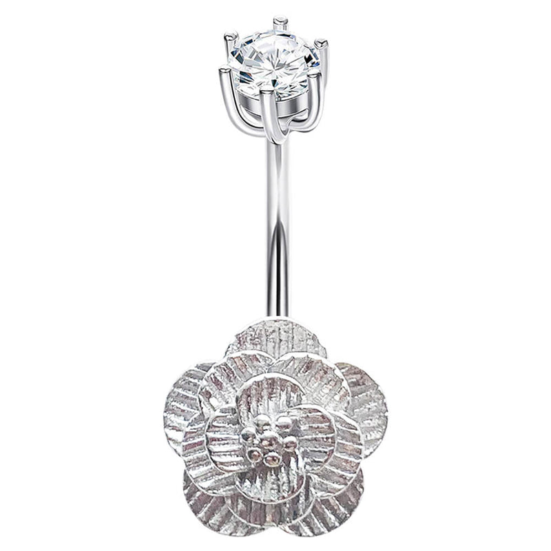 Arardo Sterling Silver Belly Button Rings,Real 925 Sterling Silver,14G Sterling Silver Navel Piercing Rings, Peach Blossom Silver SS30