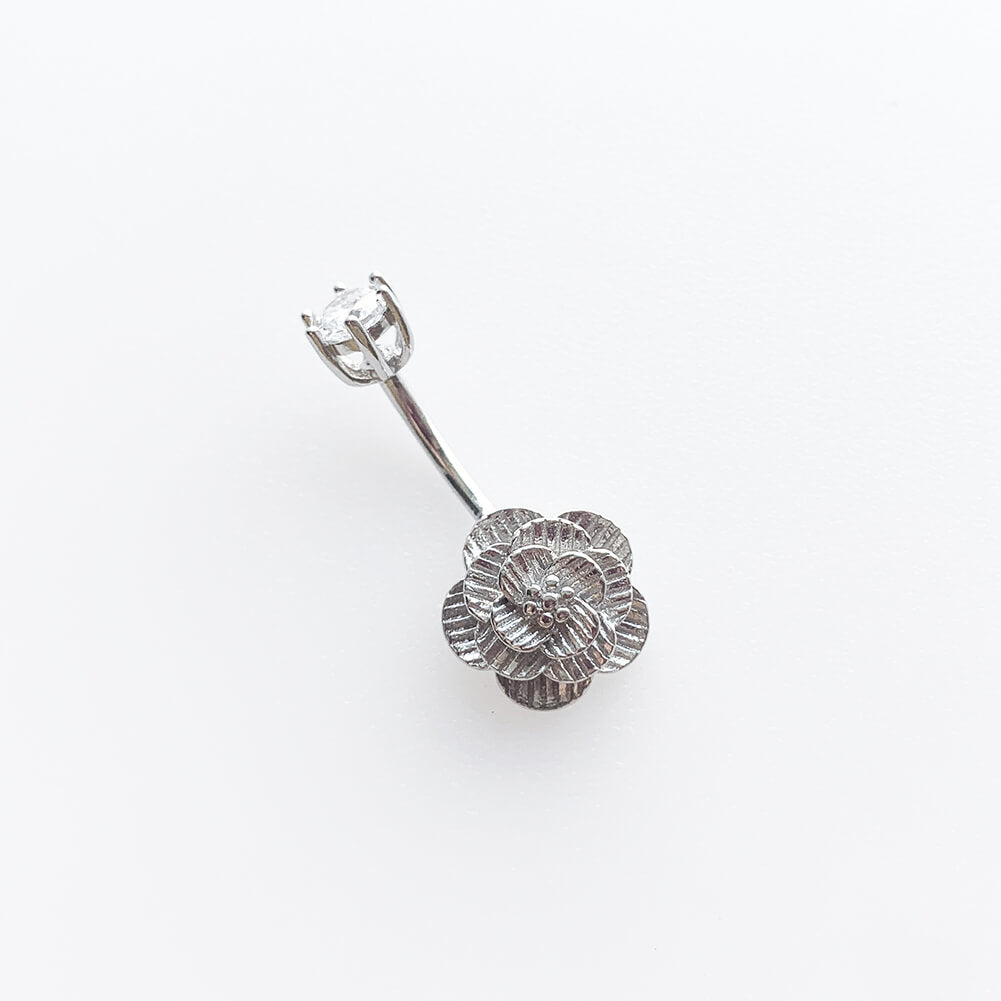 Arardo Sterling Silver Belly Button Rings,Real 925 Sterling Silver,14G Sterling Silver Navel Piercing Rings, Peach Blossom Silver SS30