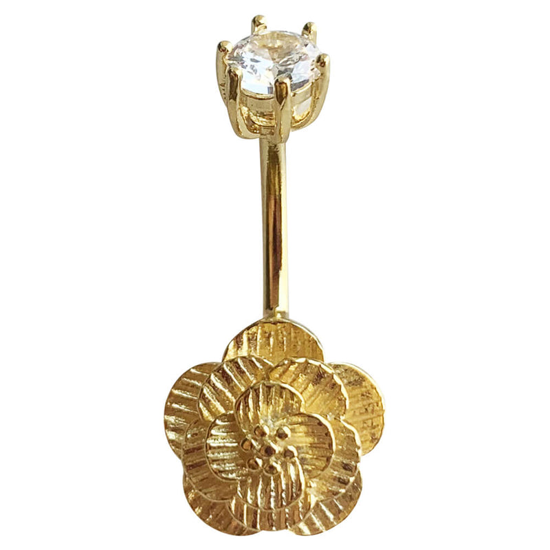 Arardo Sterling Silver Belly Button Rings,Real 925 Sterling Silver,14G Sterling Silver Navel Piercing Rings, Peach Blossom Gold SS31