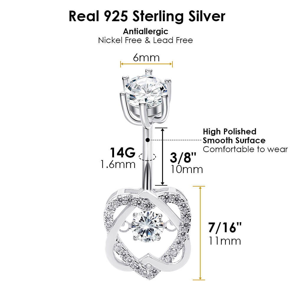 Arardo Sterling Silver Belly Button Rings,Real 925 Sterling Silver,14G Sterling Silver Navel Piercing Rings, Heart Crossing SS33