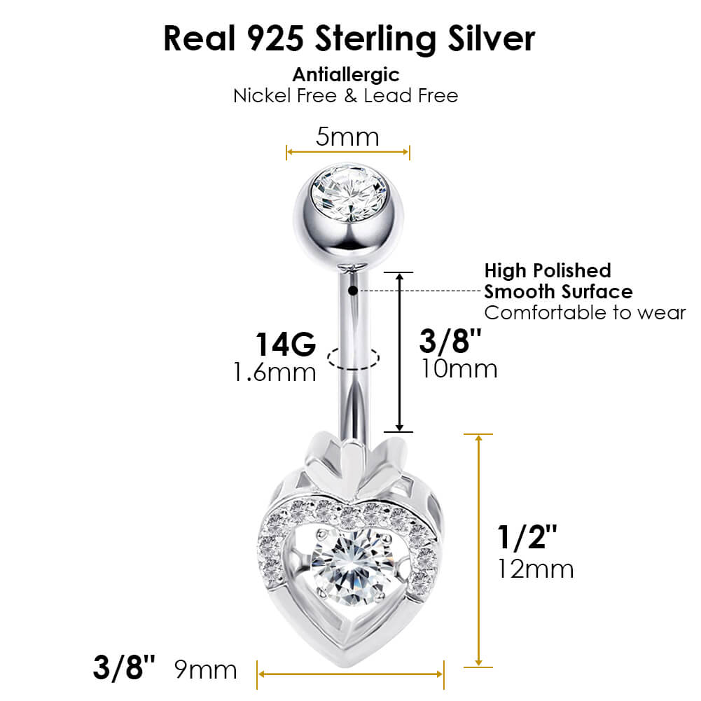 Arardo Sterling Silver Belly Button Rings,Real 925 Sterling Silver,14G Sterling Silver Navel Piercing Rings, Hollow Apple SS34