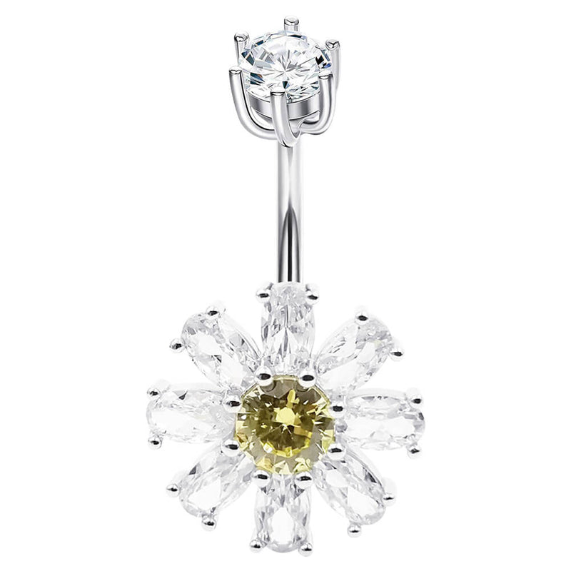 Arardo Sterling Silver Belly Button Rings,Real 925 Sterling Silver,14G Sterling Silver Navel Piercing Rings, Eight Petal Flower SS35