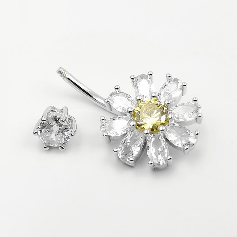 Arardo Sterling Silver Belly Button Rings,Real 925 Sterling Silver,14G Sterling Silver Navel Piercing Rings, Eight Petal Flower SS35