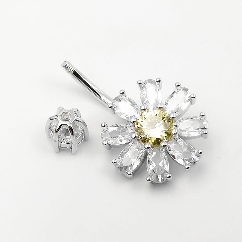 Arardo Sterling Silver Belly Button Rings,Real 925 Sterling Silver,14G Sterling Silver Navel Piercing Rings, Eight Petal Flower SS35