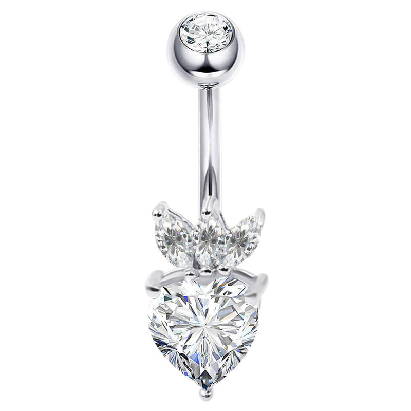 Arardo Sterling Silver Belly Button Rings,Real 925 Sterling Silver,14G Sterling Silver Navel Piercing Rings, Heart With Crown SS36