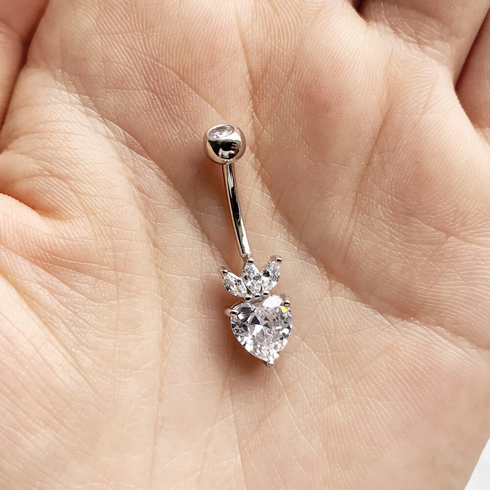 Arardo Sterling Silver Belly Button Rings,Real 925 Sterling Silver,14G Sterling Silver Navel Piercing Rings, Heart With Crown SS36