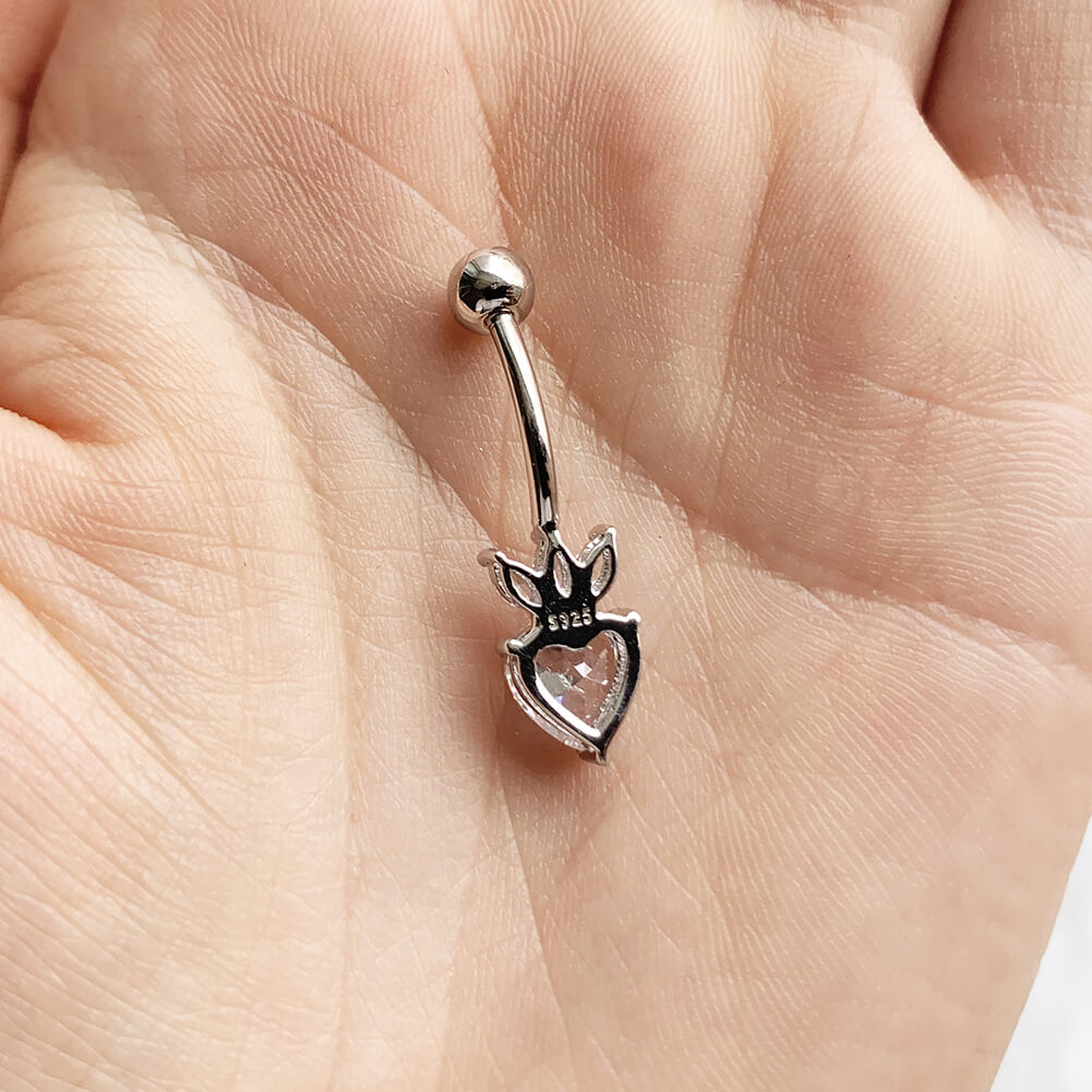 Arardo Sterling Silver Belly Button Rings,Real 925 Sterling Silver,14G Sterling Silver Navel Piercing Rings, Heart With Crown SS36