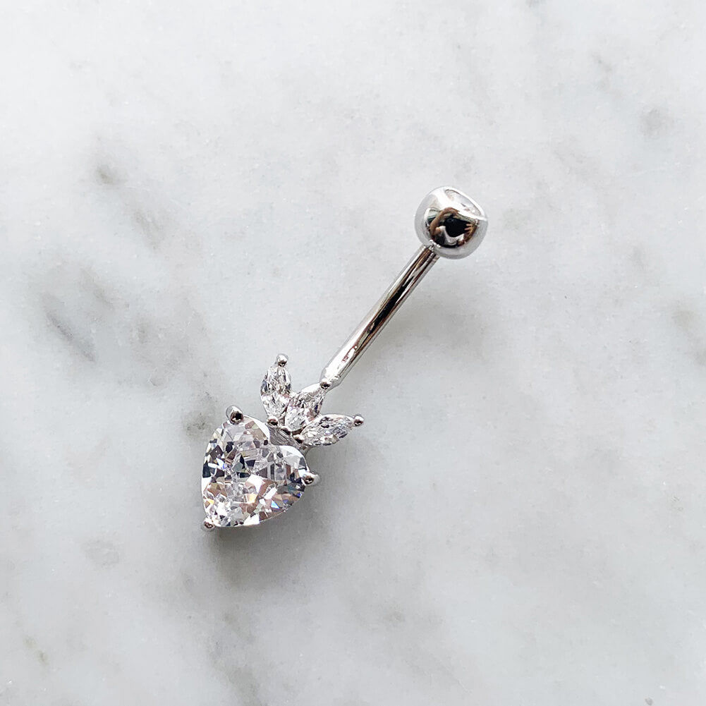 Arardo Sterling Silver Belly Button Rings,Real 925 Sterling Silver,14G Sterling Silver Navel Piercing Rings, Heart With Crown SS36