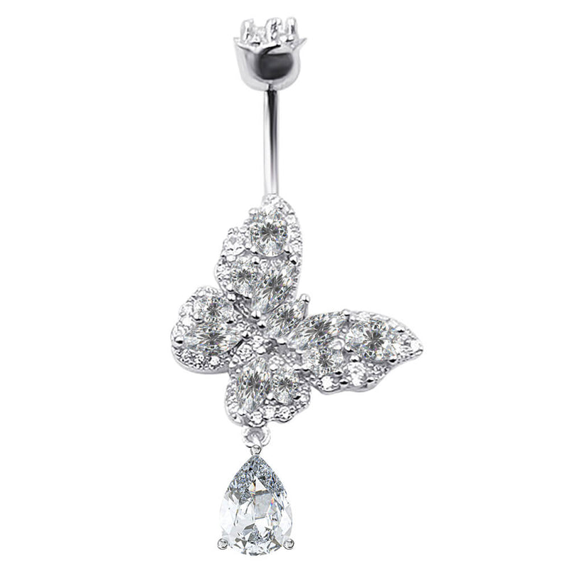 Arardo Sterling Silver Belly Button Rings,Real 925 Sterling Silver,14G Sterling Silver Navel Piercing Rings, Butterfly Dangle Drop SS37-1