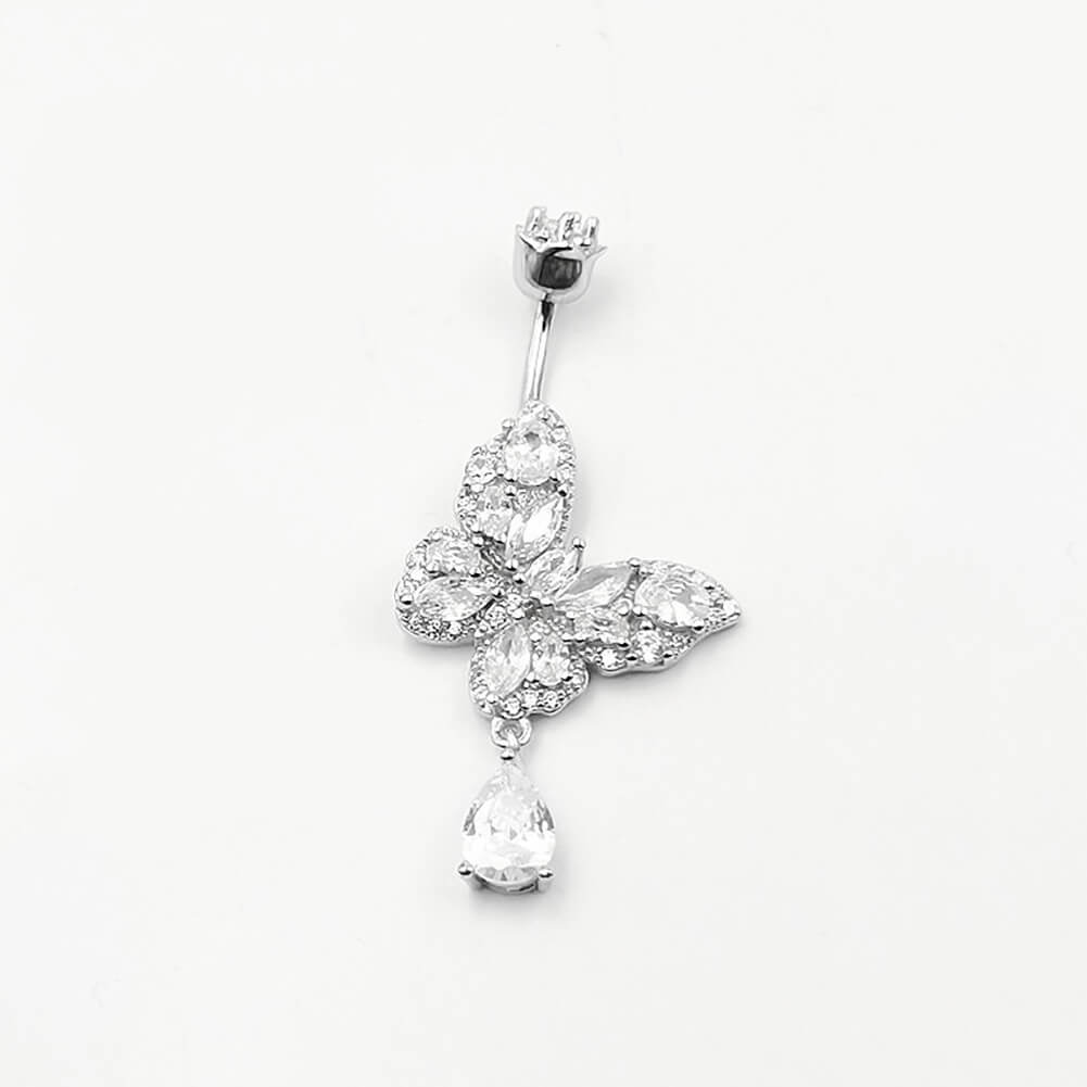 Arardo Sterling Silver Belly Button Rings,Real 925 Sterling Silver,14G Sterling Silver Navel Piercing Rings, Butterfly Dangle Drop SS37-1