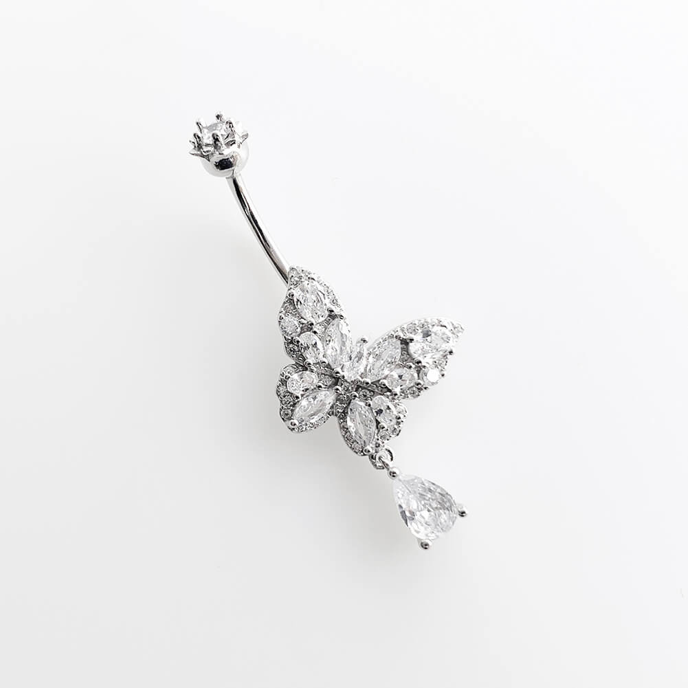 Arardo Sterling Silver Belly Button Rings,Real 925 Sterling Silver,14G Sterling Silver Navel Piercing Rings, Butterfly Dangle Drop SS37-1