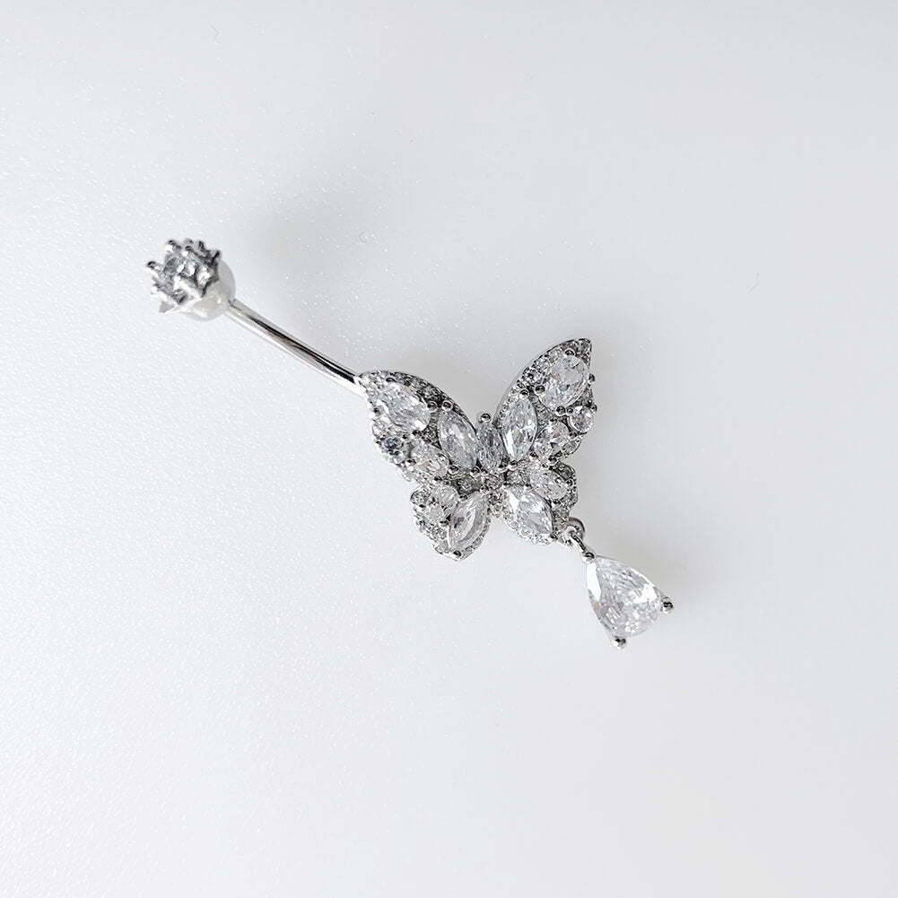 Arardo Sterling Silver Belly Button Rings,Real 925 Sterling Silver,14G Sterling Silver Navel Piercing Rings, Butterfly Dangle Drop SS37-1