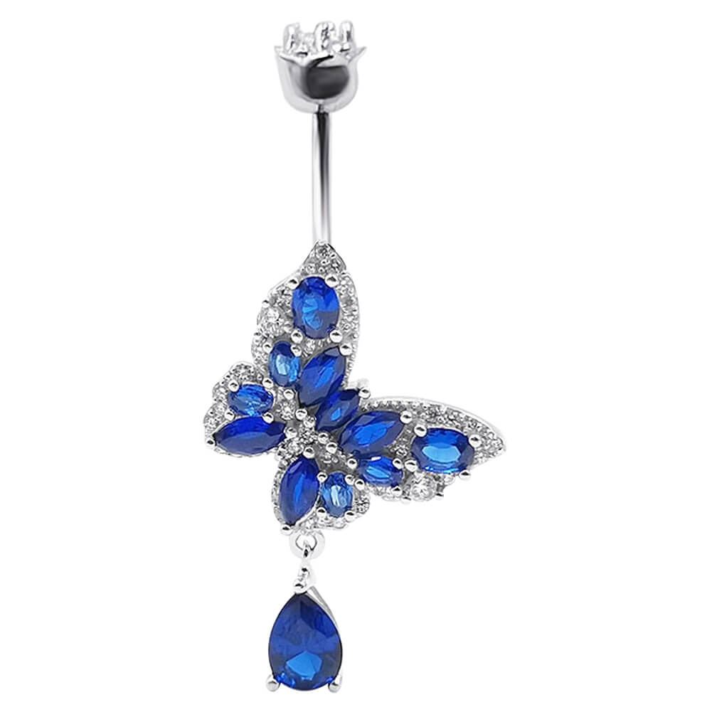 Arardo Sterling Silver Belly Button Rings,Real 925 Sterling Silver,14G Sterling Silver Navel Piercing Rings, Butterfly Dangle Blue SS37-2