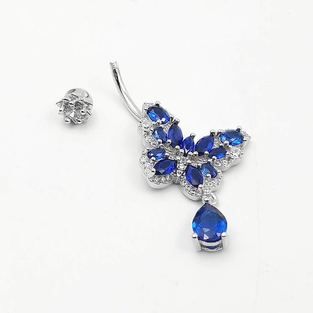 Arardo Sterling Silver Belly Button Rings,Real 925 Sterling Silver,14G Sterling Silver Navel Piercing Rings, Butterfly Dangle Blue SS37-2