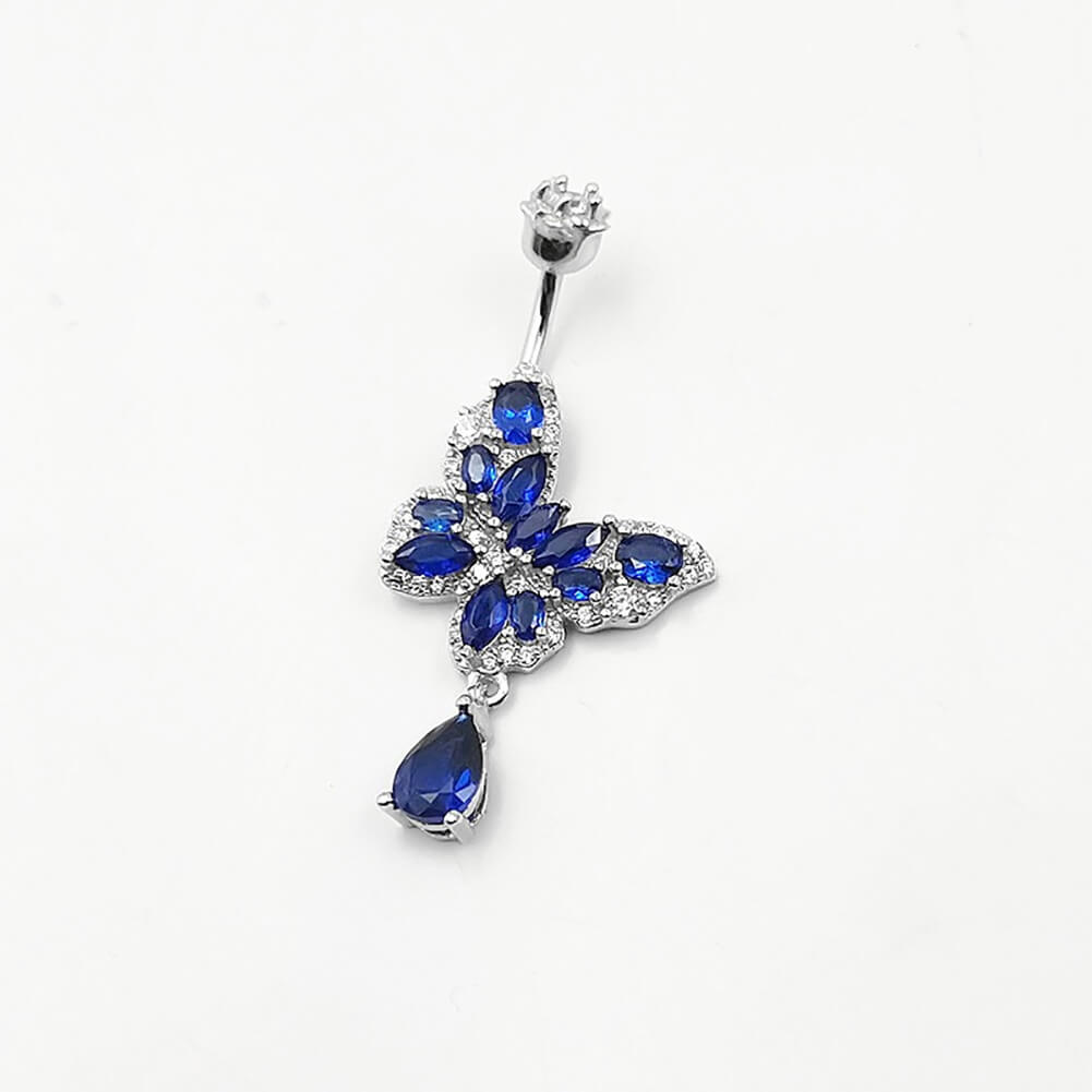 Arardo Sterling Silver Belly Button Rings,Real 925 Sterling Silver,14G Sterling Silver Navel Piercing Rings, Butterfly Dangle Blue SS37-2
