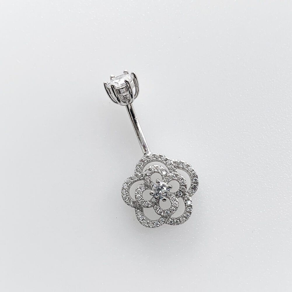 Arardo Sterling Silver Belly Button Rings,Real 925 Sterling Silver,14G Sterling Silver Navel Piercing Rings, Hollow Flower SS39