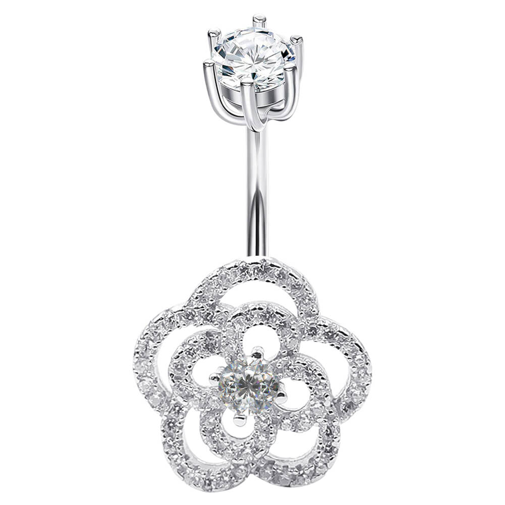 Arardo Sterling Silver Belly Button Rings,Real 925 Sterling Silver,14G Sterling Silver Navel Piercing Rings, Hollow Flower SS39