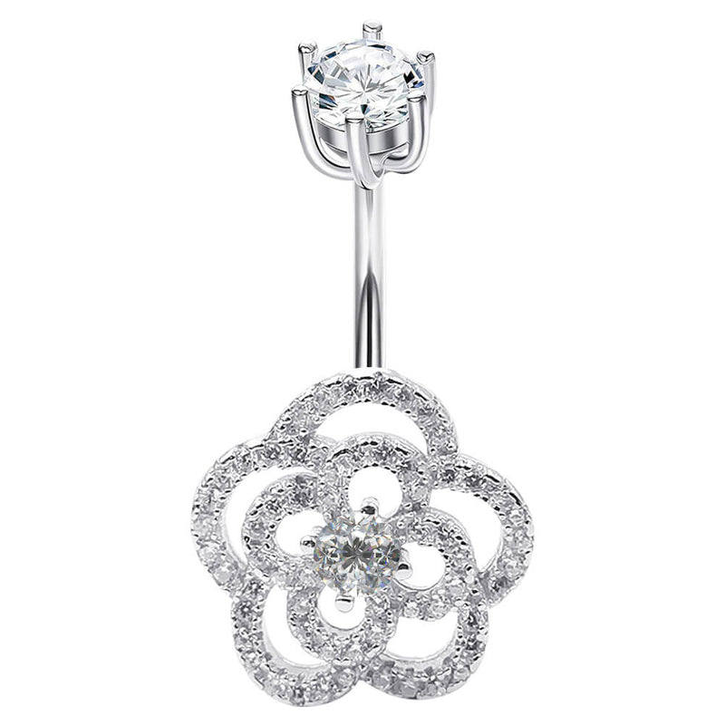 Arardo Sterling Silver Belly Button Rings,Real 925 Sterling Silver,14G Sterling Silver Navel Piercing Rings, Hollow Flower SS39