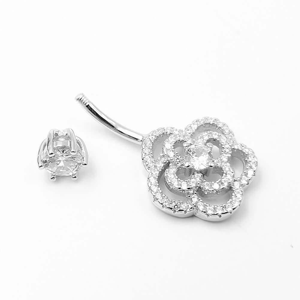 Arardo Sterling Silver Belly Button Rings,Real 925 Sterling Silver,14G Sterling Silver Navel Piercing Rings, Hollow Flower SS39