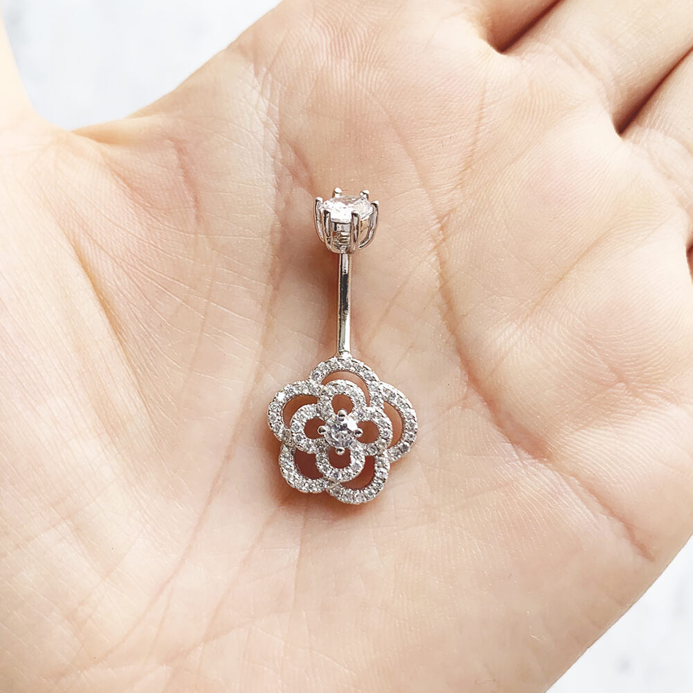 Arardo Sterling Silver Belly Button Rings,Real 925 Sterling Silver,14G Sterling Silver Navel Piercing Rings, Hollow Flower SS39