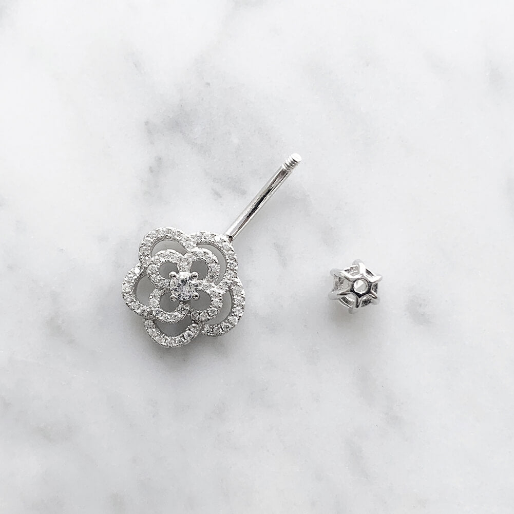 Arardo Sterling Silver Belly Button Rings,Real 925 Sterling Silver,14G Sterling Silver Navel Piercing Rings, Hollow Flower SS39