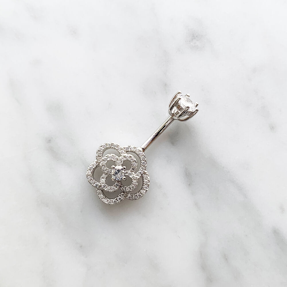 Arardo Sterling Silver Belly Button Rings,Real 925 Sterling Silver,14G Sterling Silver Navel Piercing Rings, Hollow Flower SS39