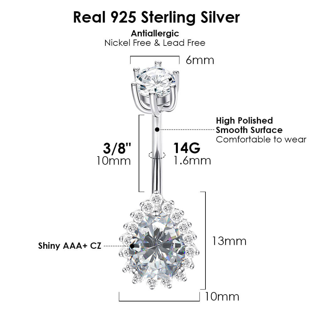 Arardo 925 Sterling Silver 14G Belly Button Rings Navel Rings Belly Rings Belly Body Piercing Jewelry Teardrop Collection SS4