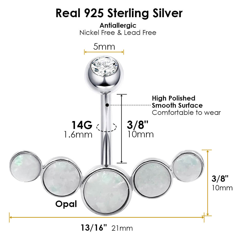 Arardo Sterling Silver Belly Button Rings,Real 925 Sterling Silver,14G Sterling Silver Navel Piercing Rings, Arrow White Opal SS41