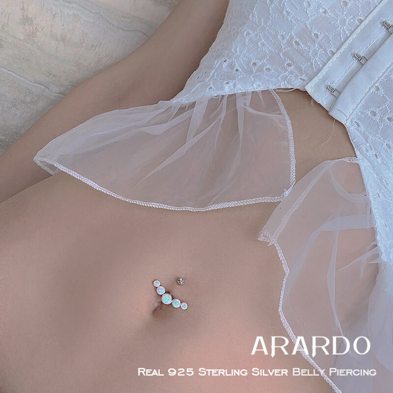 Arardo Sterling Silver Belly Button Rings,Real 925 Sterling Silver,14G Sterling Silver Navel Piercing Rings, Arrow White Opal SS41