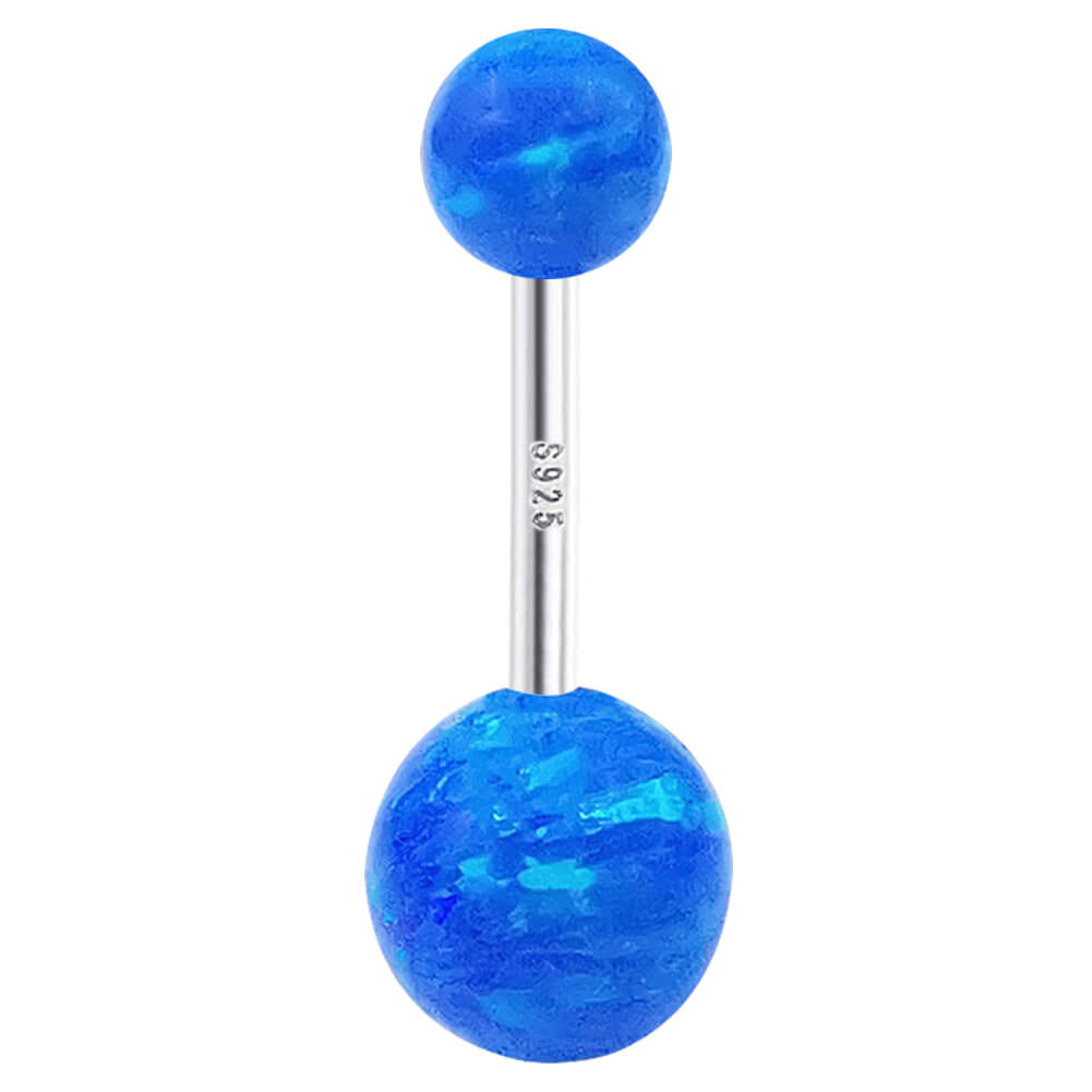 Arardo Sterling Silver Belly Button Rings,Real 925 Sterling Silver,14G Sterling Silver Navel Piercing Rings, Blue Opal Ball SS42