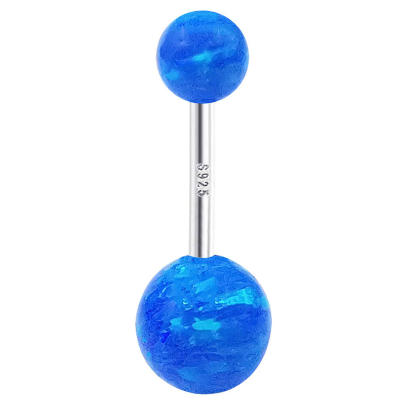 Arardo Sterling Silver Belly Button Rings,Real 925 Sterling Silver,14G Sterling Silver Navel Piercing Rings, Blue Opal Ball SS42