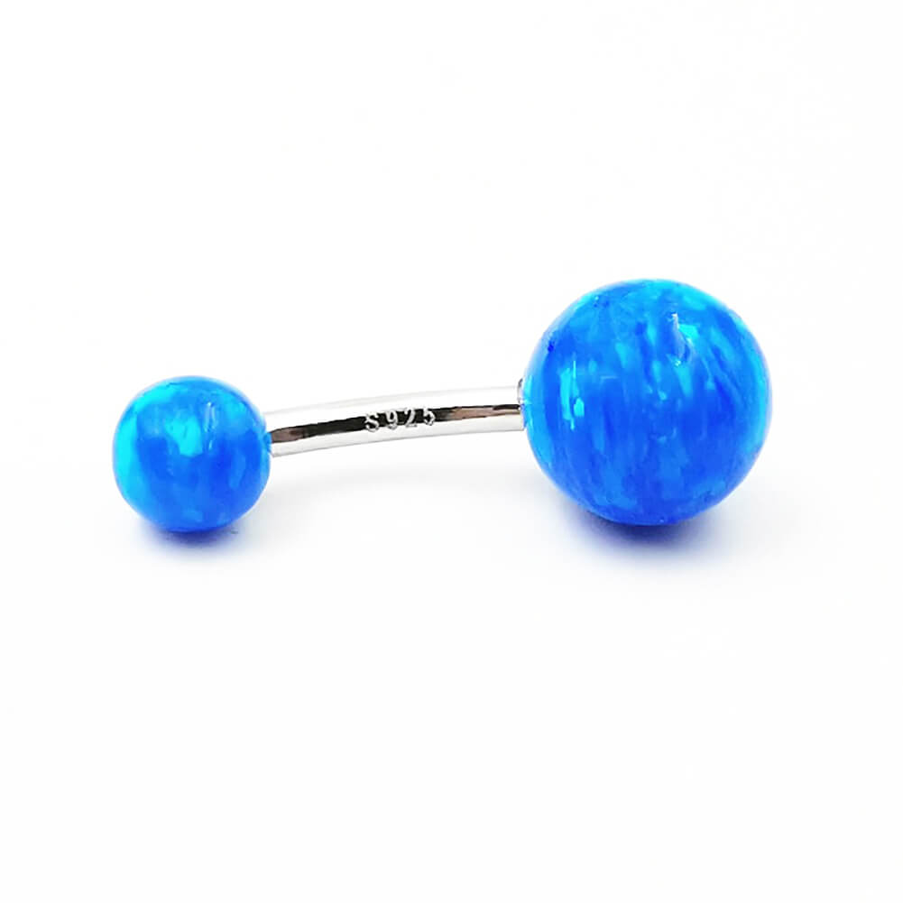Arardo Sterling Silver Belly Button Rings,Real 925 Sterling Silver,14G Sterling Silver Navel Piercing Rings, Blue Opal Ball SS42