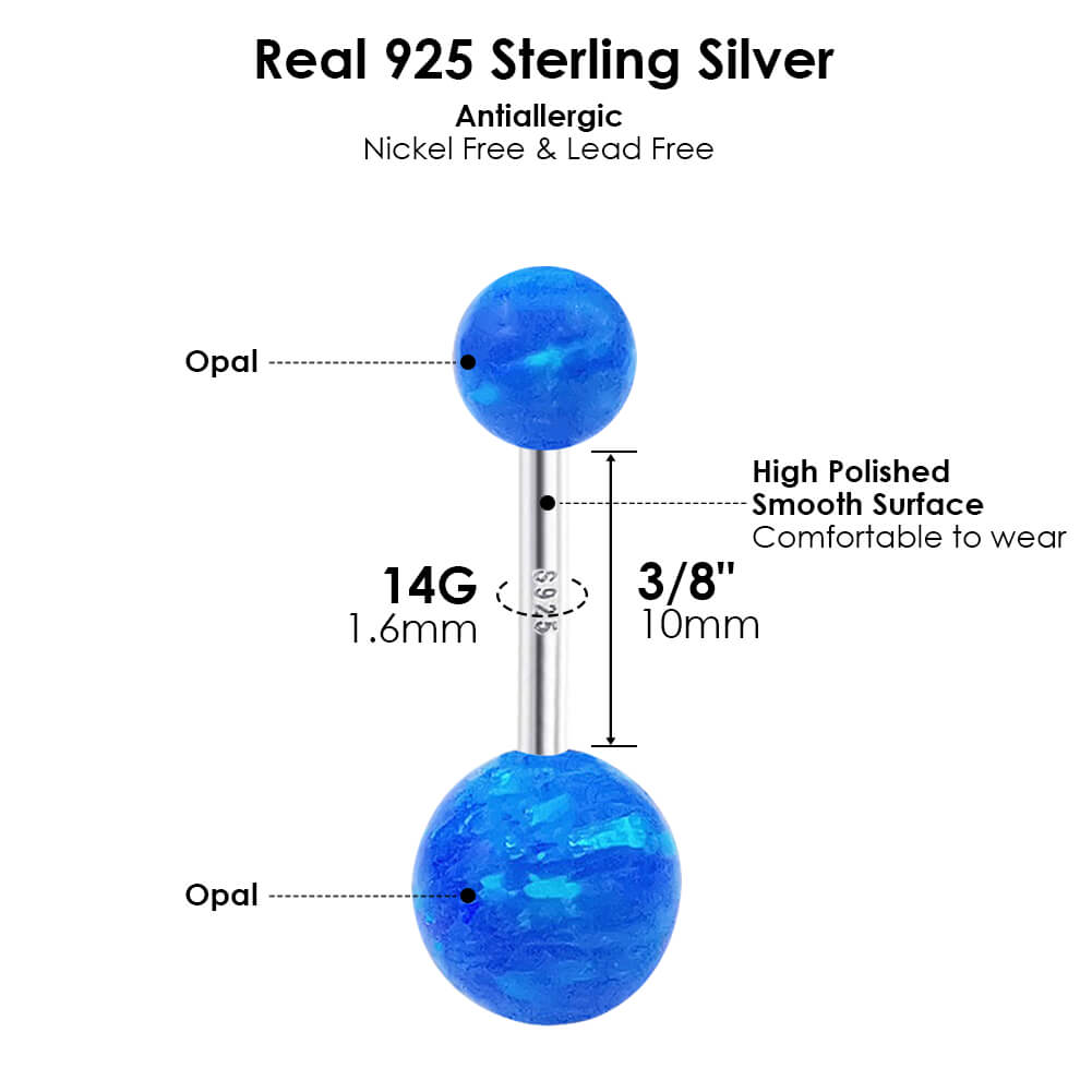 Arardo Sterling Silver Belly Button Rings,Real 925 Sterling Silver,14G Sterling Silver Navel Piercing Rings, Blue Opal Ball SS42