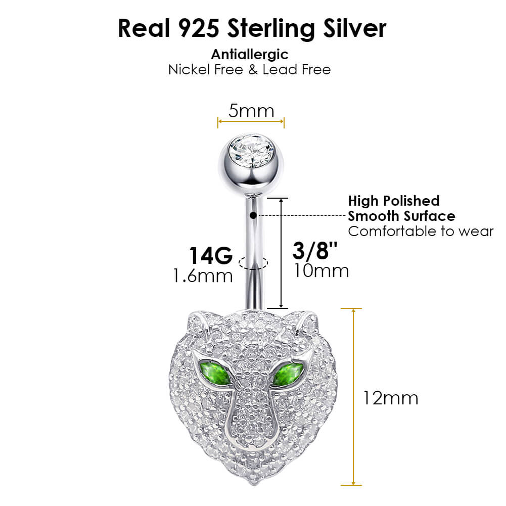 Arardo Sterling Silver Belly Button Rings,Real 925 Sterling Silver,14G Sterling Silver Navel Piercing Rings, Jaguar SS45
