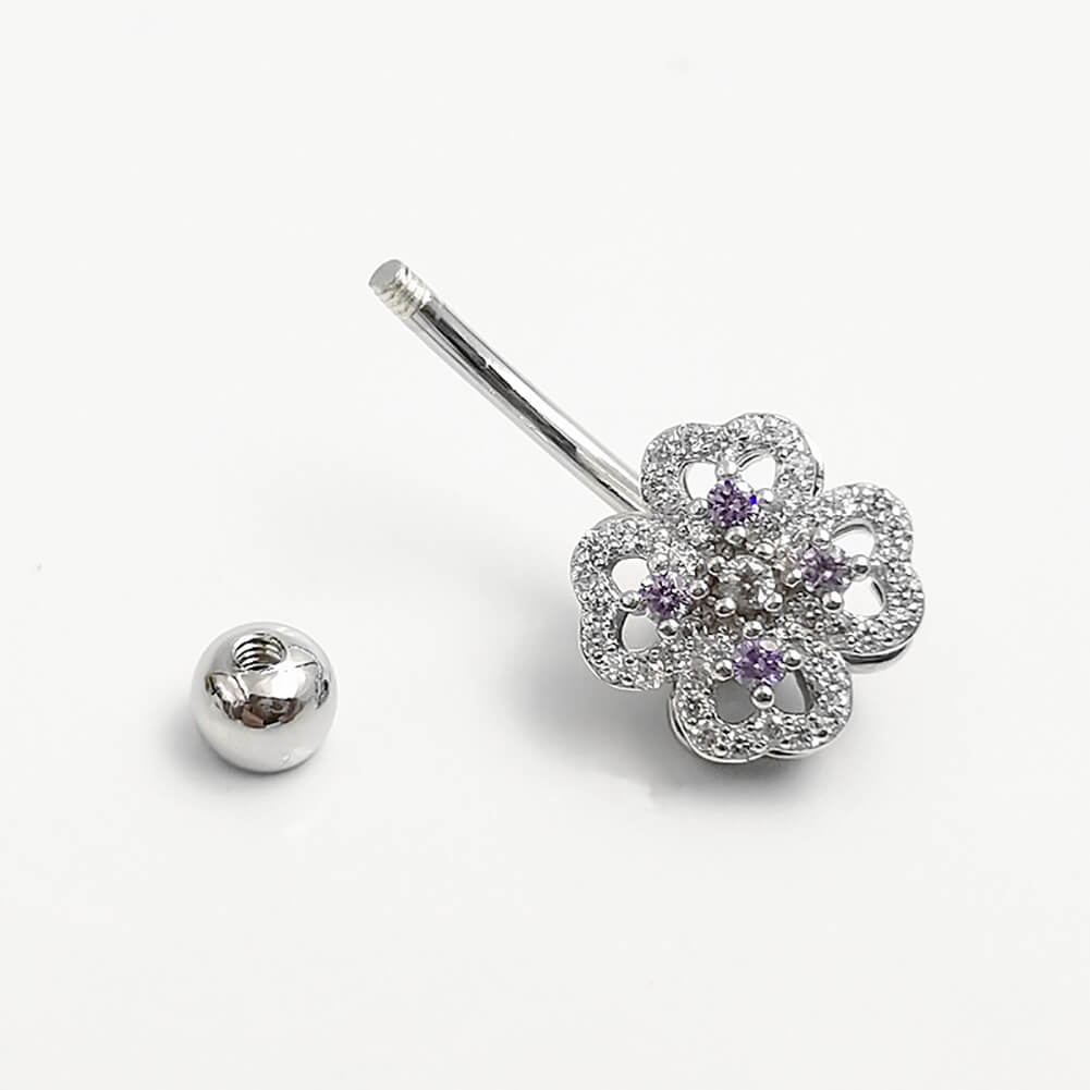 Arardo Sterling Silver Belly Button Rings,Real 925 Sterling Silver,14G Sterling Silver Navel Piercing Rings, Flower Stamens SS46