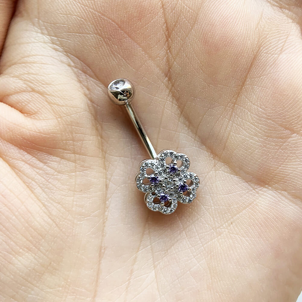 Arardo Sterling Silver Belly Button Rings,Real 925 Sterling Silver,14G Sterling Silver Navel Piercing Rings, Flower Stamens SS46
