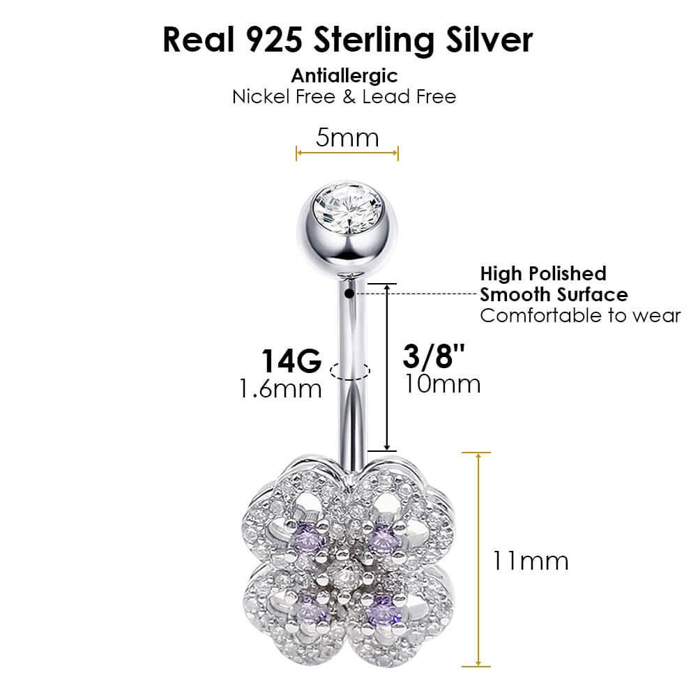 Arardo Sterling Silver Belly Button Rings,Real 925 Sterling Silver,14G Sterling Silver Navel Piercing Rings, Flower Stamens SS46
