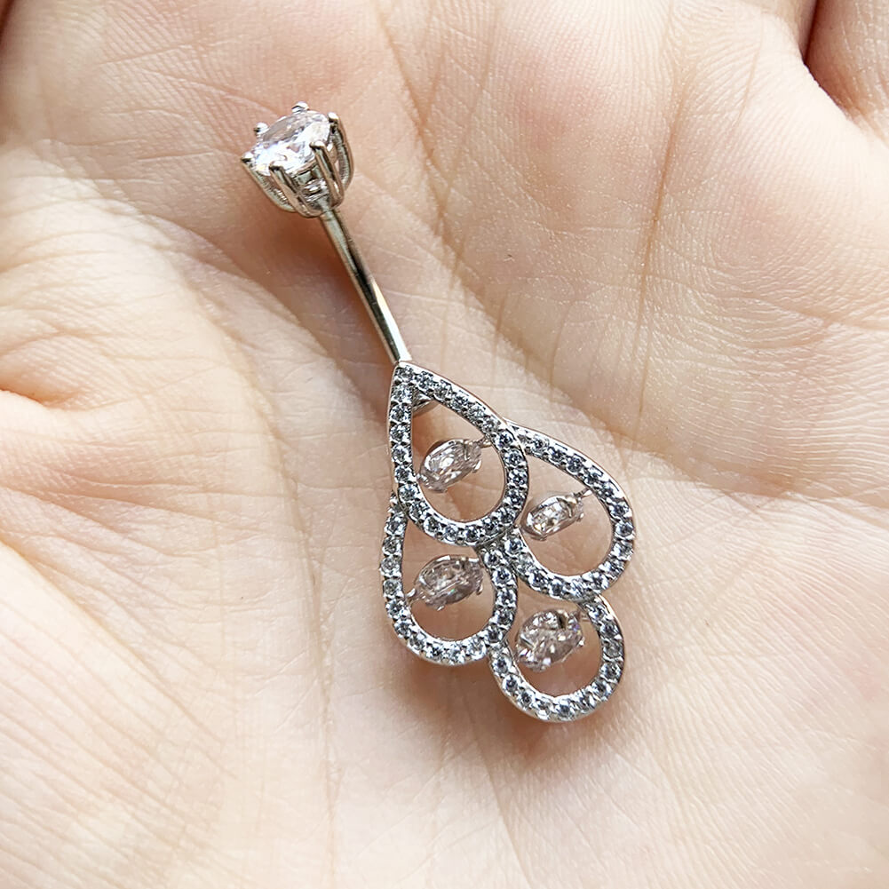 Arardo Sterling Silver Belly Button Rings,Real 925 Sterling Silver,14G Sterling Silver Navel Piercing Rings, Water Droplets SS47