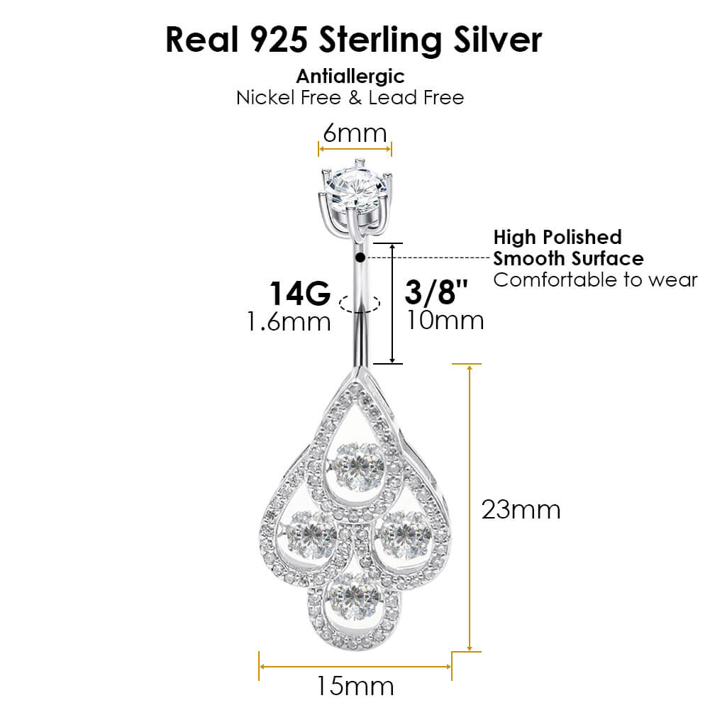 Arardo Sterling Silver Belly Button Rings,Real 925 Sterling Silver,14G Sterling Silver Navel Piercing Rings, Water Droplets SS47