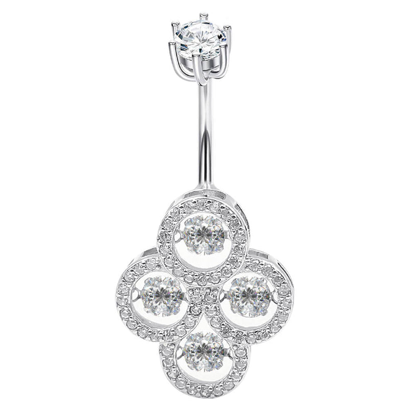 Arardo Sterling Silver Belly Button Rings,Real 925 Sterling Silver,14G Sterling Silver Navel Piercing Rings, Four Round CZ SS48