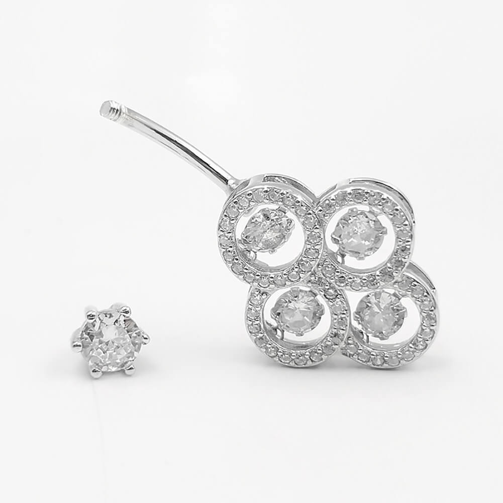 Arardo Sterling Silver Belly Button Rings,Real 925 Sterling Silver,14G Sterling Silver Navel Piercing Rings, Four Round CZ SS48