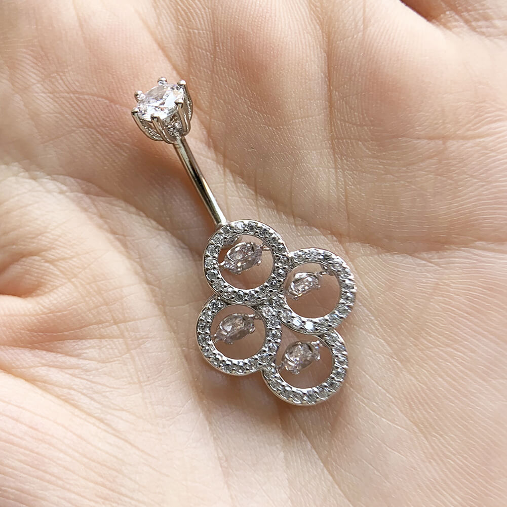 Arardo Sterling Silver Belly Button Rings,Real 925 Sterling Silver,14G Sterling Silver Navel Piercing Rings, Four Round CZ SS48