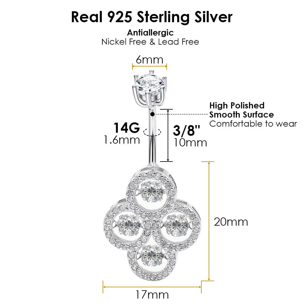 Arardo Sterling Silver Belly Button Rings,Real 925 Sterling Silver,14G Sterling Silver Navel Piercing Rings, Four Round CZ SS48