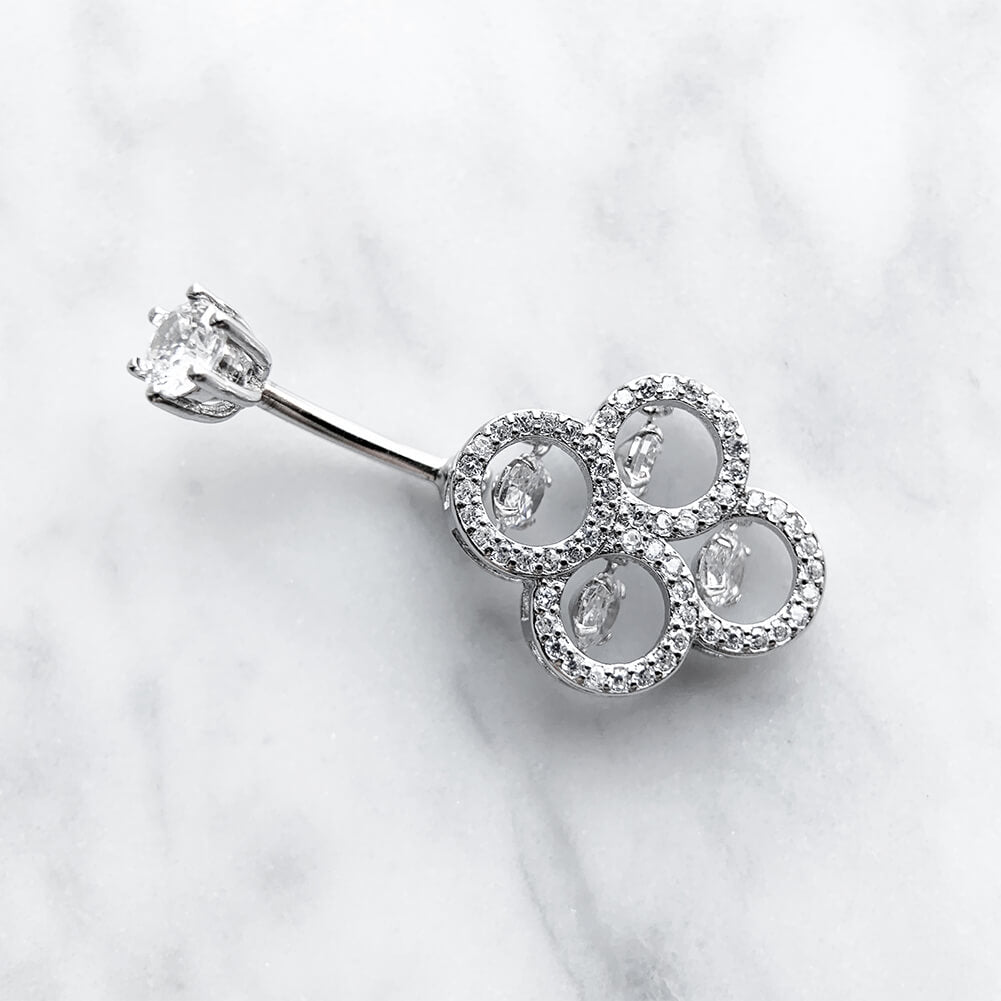 Arardo Sterling Silver Belly Button Rings,Real 925 Sterling Silver,14G Sterling Silver Navel Piercing Rings, Four Round CZ SS48